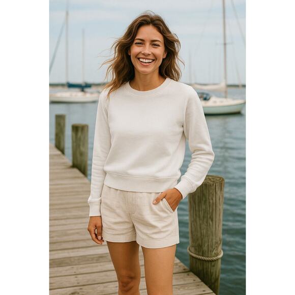 J.CREW White Crewneck Sweatshirt Size XS Preppy Coastal Classic Summer - Picture 2 of 14